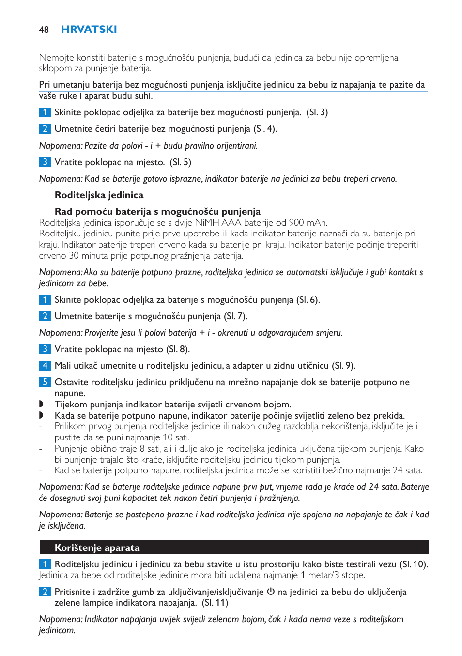 Roditeljska jedinica, Rad pomoću baterija s mogućnošću punjenja, Korištenje aparata | Philips SCD510/00 User Manual | Page 48 / 172