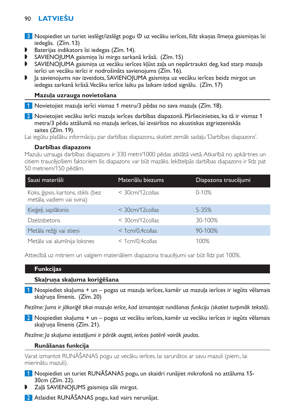 Mazuļa uzrauga novietošana, Darbības diapazons, Funkcijas | Skaļruņa skaļuma koriģēšana, Runāšanas funkcija | Philips SCD510/00 User Manual | Page 90 / 172