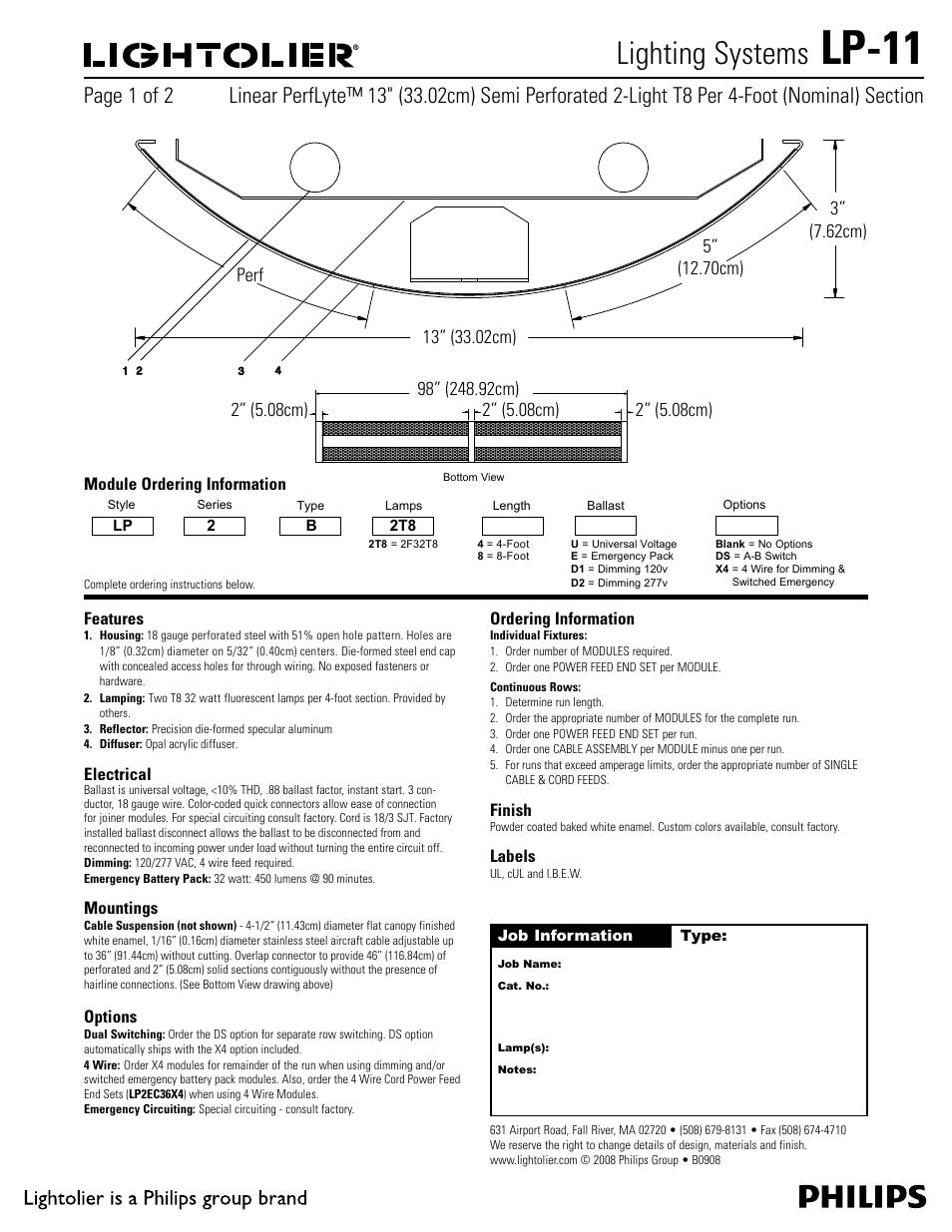 Philips Lightolier LP-11 User Manual | 2 pages