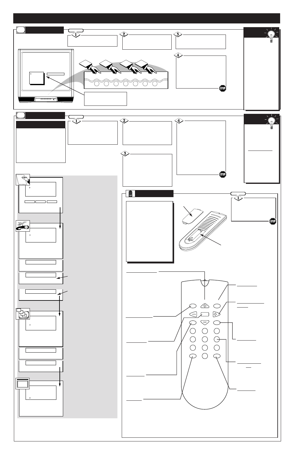 Ow to, Se and, Etup our | For the, Irst, Exit, Elevision, Etup, Emote | Philips TS2744C User Manual | Page 3 / 8