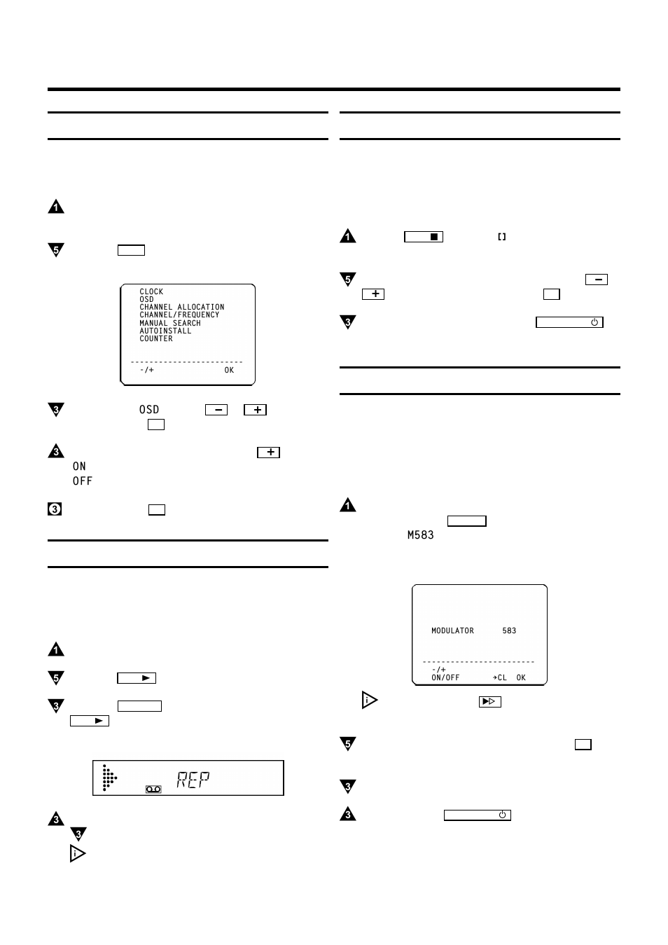 Additional functions, Setting the on-screen display (osd), Continuous playback | Automatic switch-off (tuner mode), Poor tv reception - optimize the modulator | Philips VR200/07 User Manual | Page 21 / 25