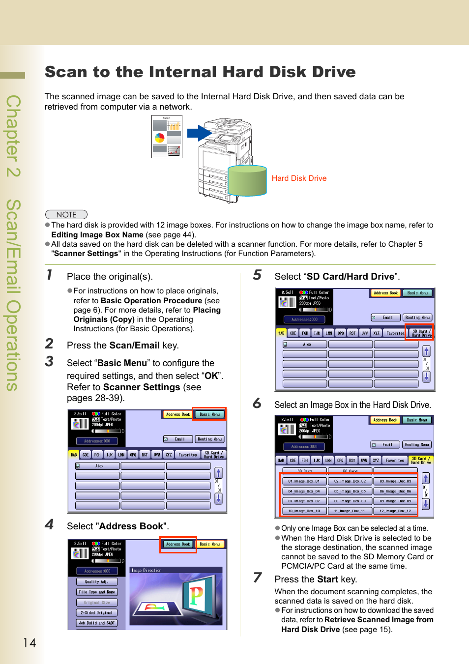 Scan to the internal hard disk drive, Chapter 2 scan/email operations | Philips WORKIO DP-C262 User Manual | Page 14 / 54