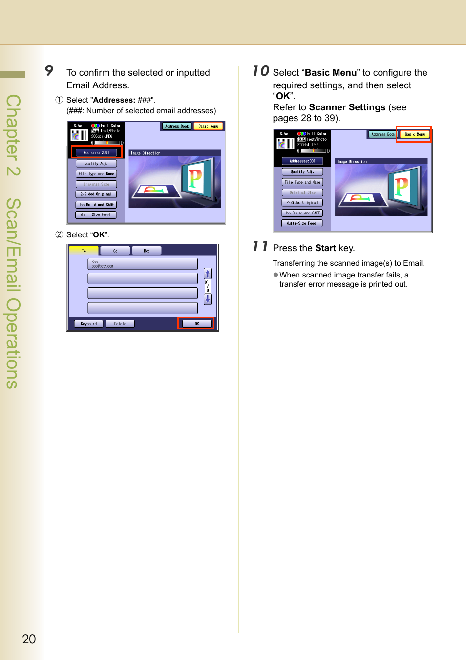 Chapter 2 scan/email operations | Philips WORKIO DP-C262 User Manual | Page 20 / 54