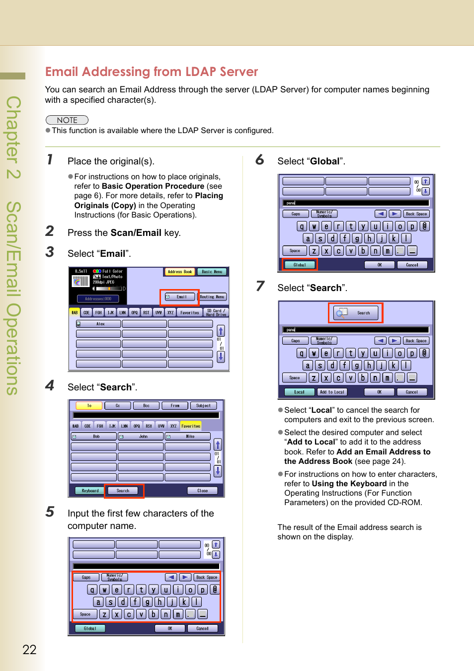 Email addressing from ldap server, Chapter 2 scan/email operations | Philips WORKIO DP-C262 User Manual | Page 22 / 54