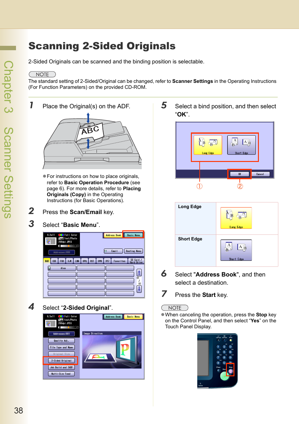 Scanning 2-sided originals, Chapter 3 scanner settings | Philips WORKIO DP-C262 User Manual | Page 38 / 54