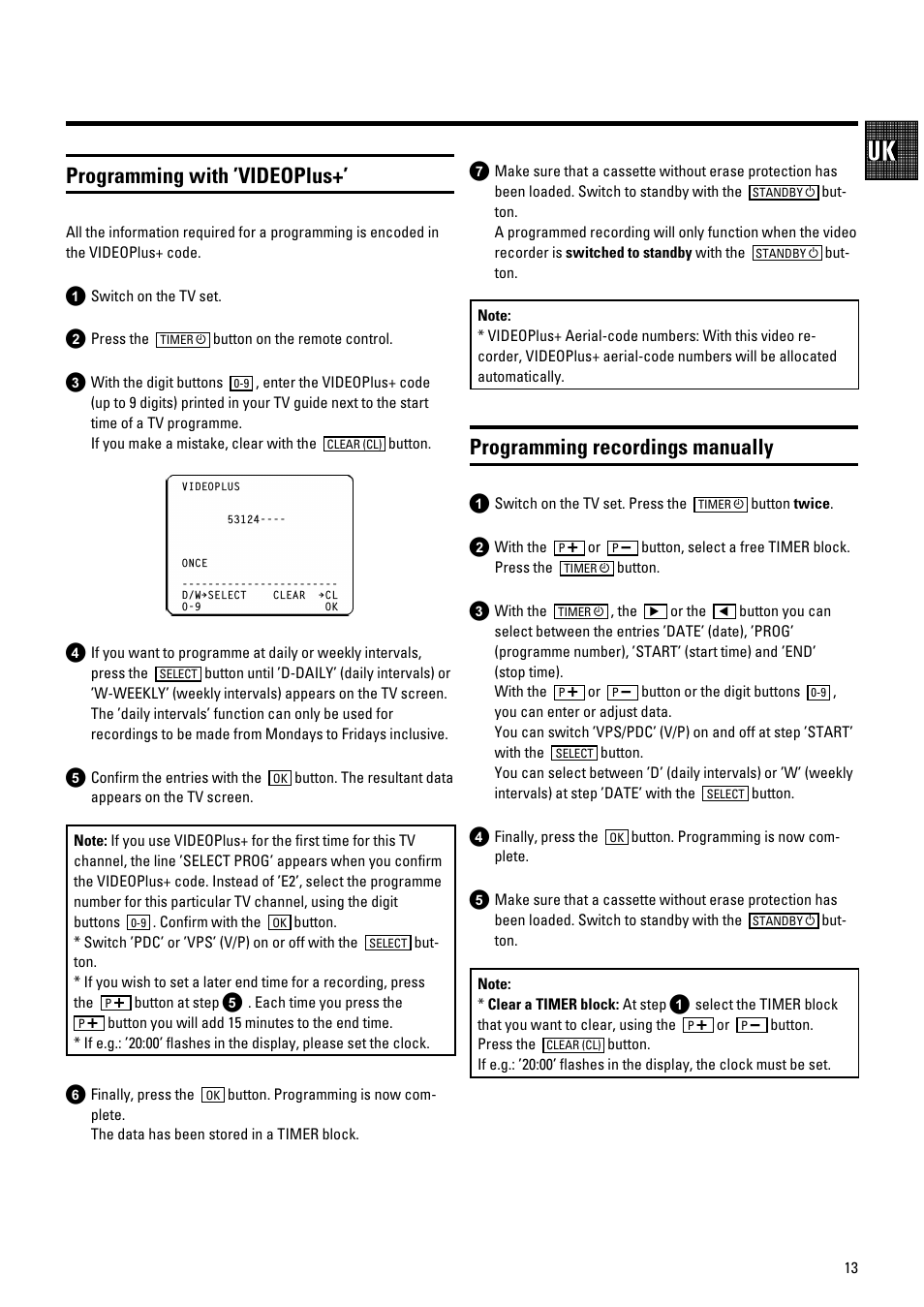 Programming with ’videoplus, Programming recordings manually | Philips vr 685 User Manual | Page 15 / 20