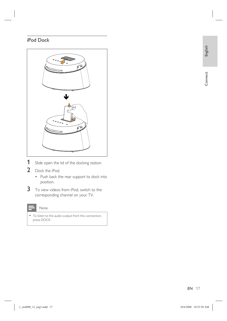 Ipod dock | Philips CTS4000/05 User Manual | Page 17 / 42