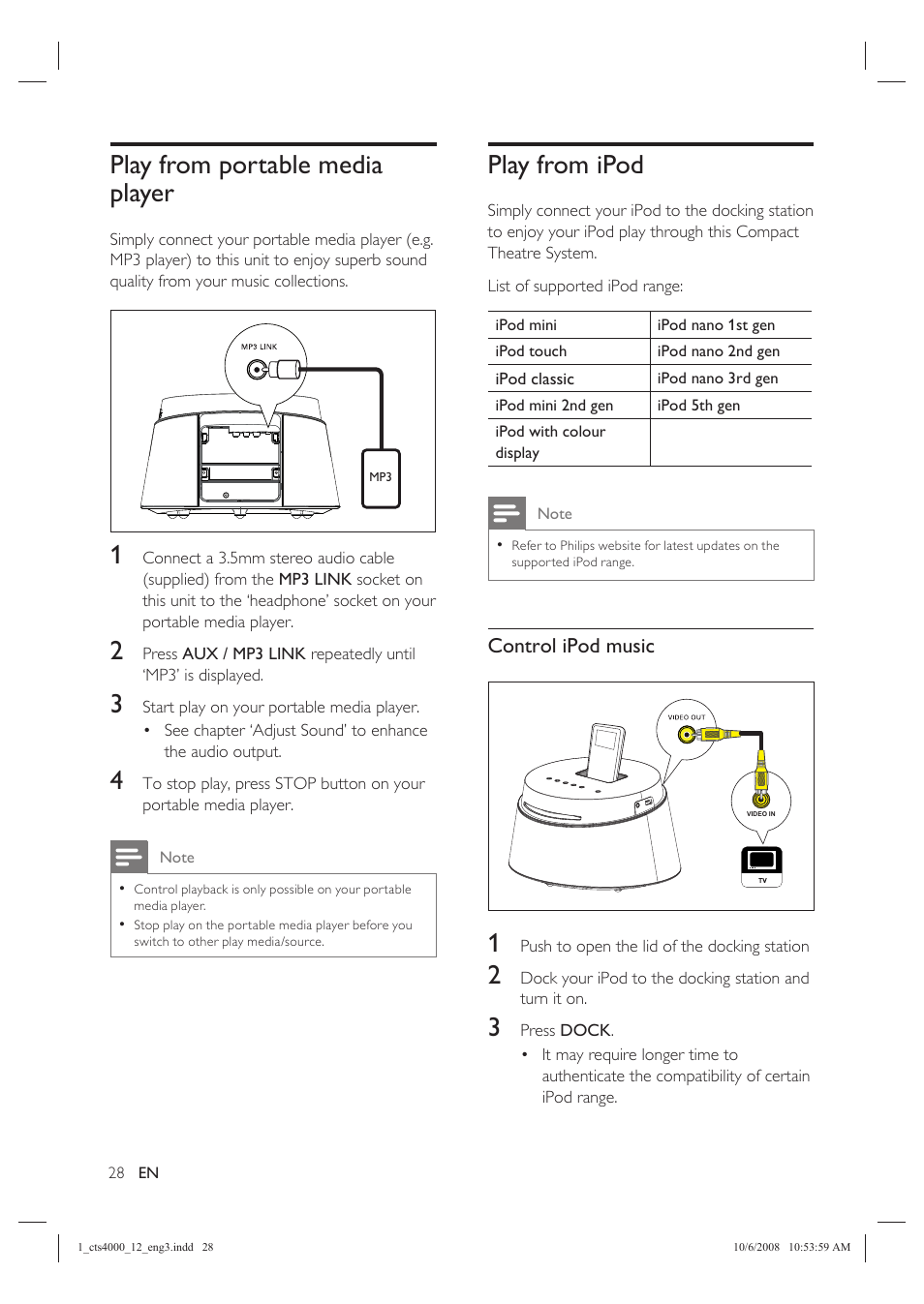 Play from portable media player, Play from ipod | Philips CTS4000/05 User Manual | Page 28 / 42
