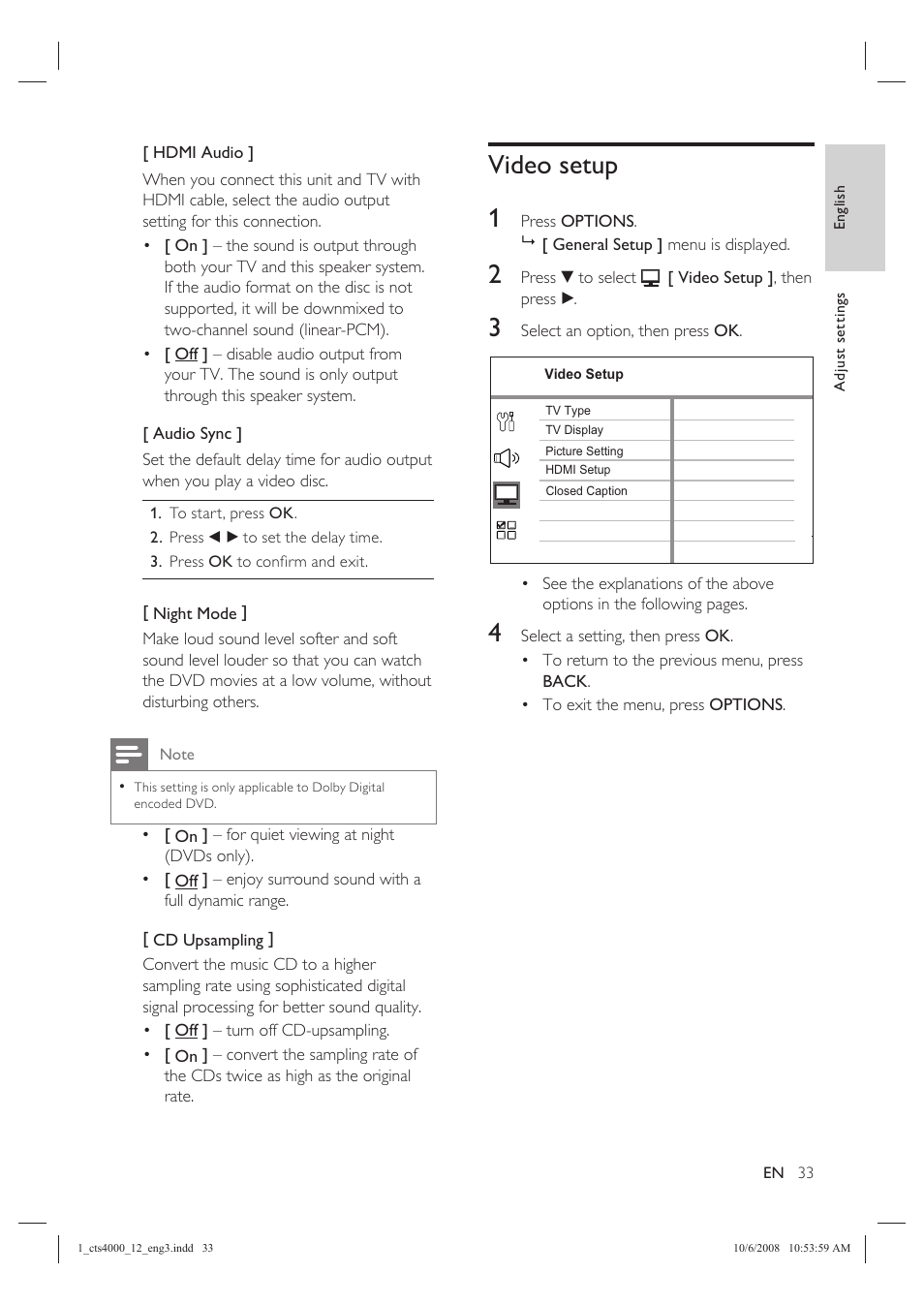 Video setup 1 | Philips CTS4000/05 User Manual | Page 33 / 42