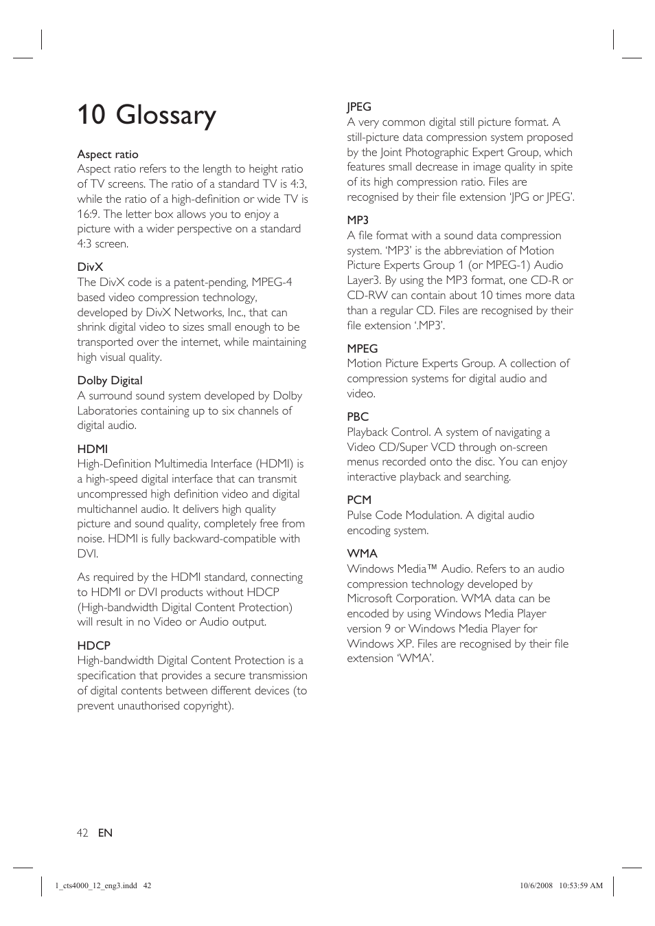 10 glossary | Philips CTS4000/05 User Manual | Page 42 / 42