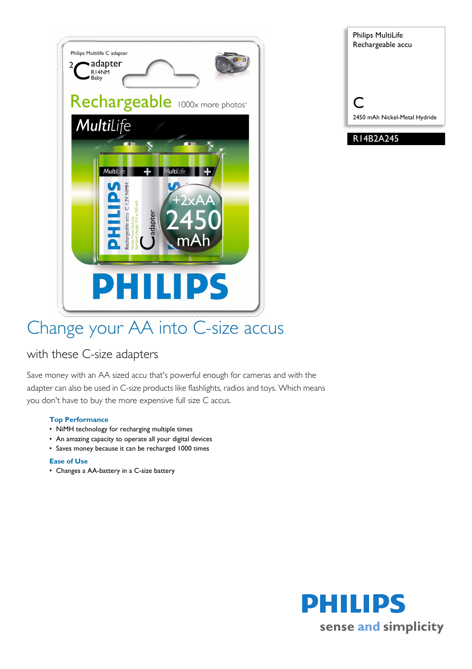 Philips R14B2A245/27 User Manual | 2 pages