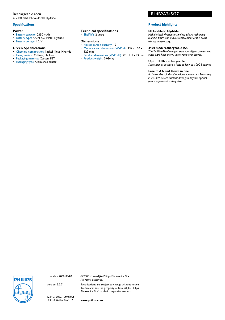 Philips R14B2A245/27 User Manual | Page 2 / 2