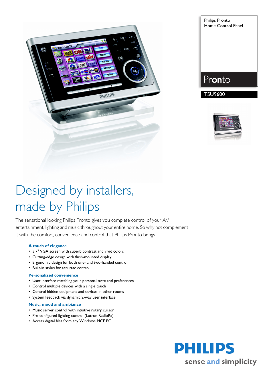 Philips Pronto TSU9600/79 User Manual | 2 pages