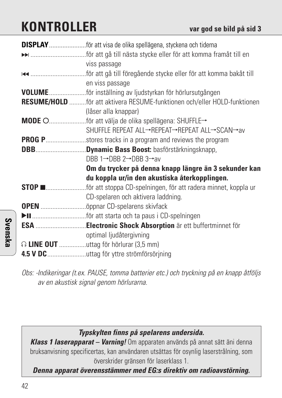 Kontroller | Philips AZ 7582 User Manual | Page 100 / 160