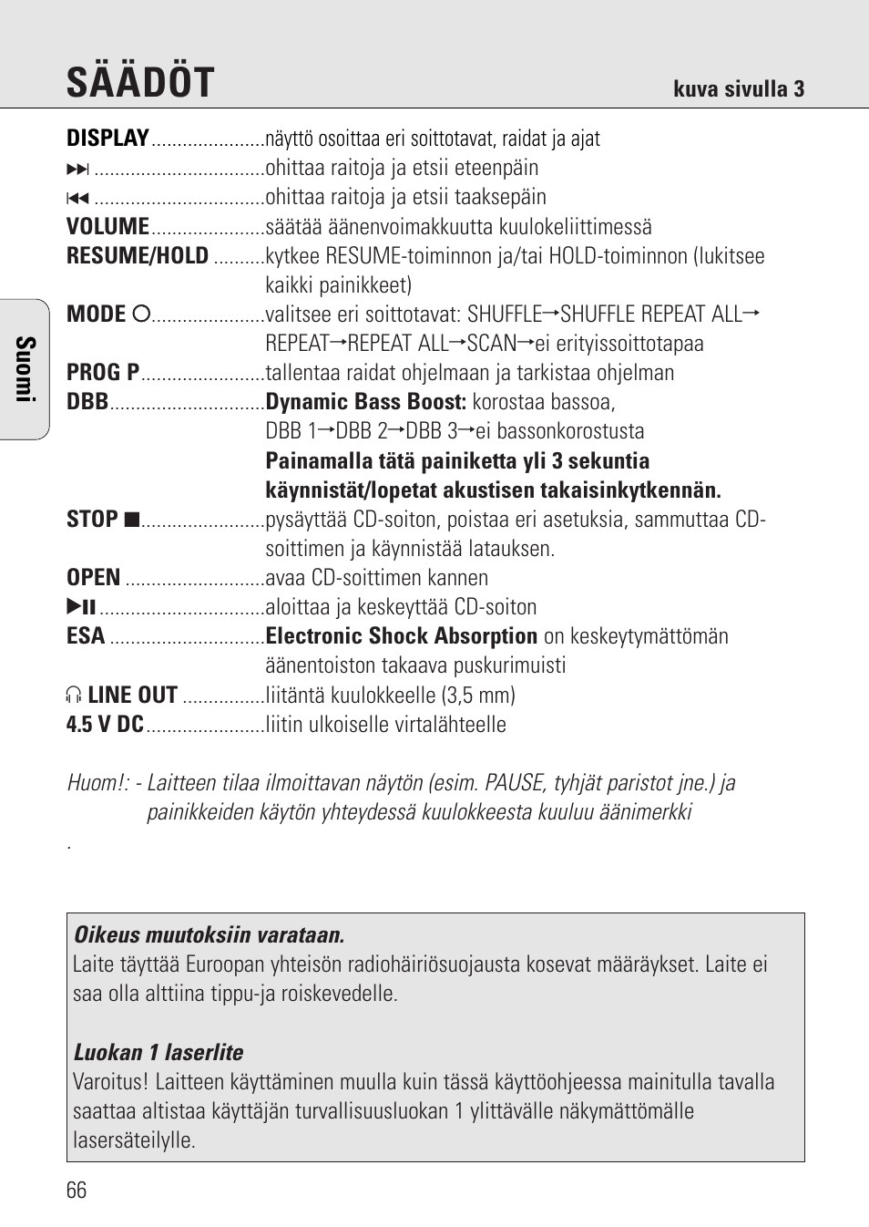 Säädöt | Philips AZ 7582 User Manual | Page 124 / 160