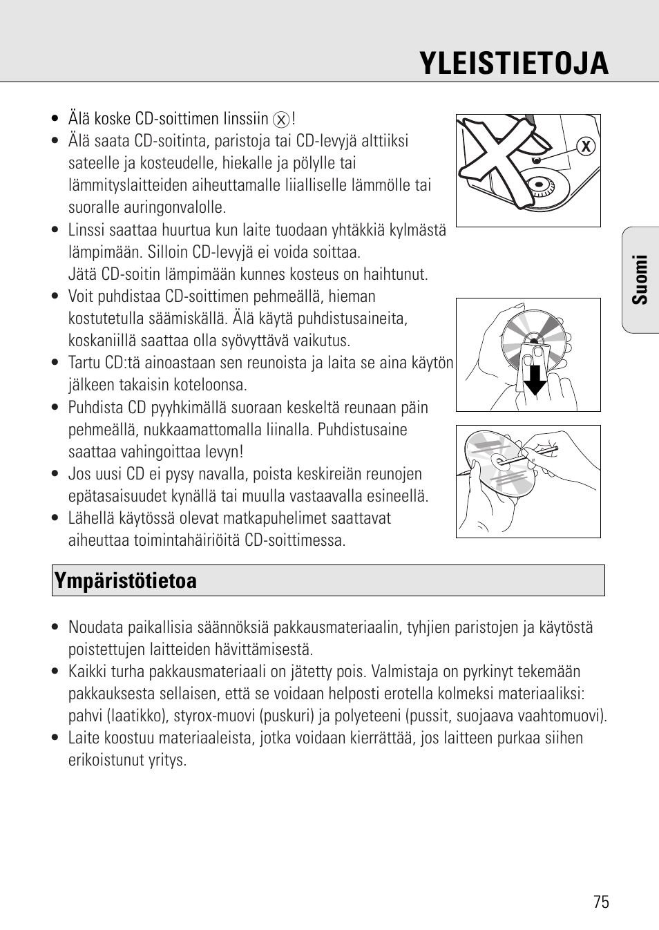 Yleistietoja, Ympäristötietoa | Philips AZ 7582 User Manual | Page 133 / 160