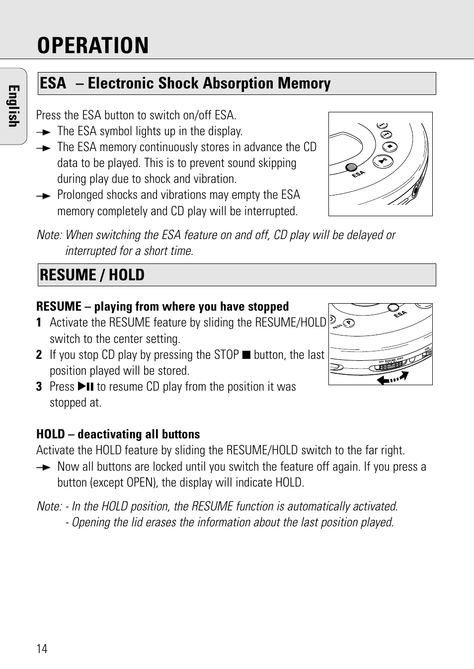 Operation, English | Philips AZ 7582 User Manual | Page 14 / 160