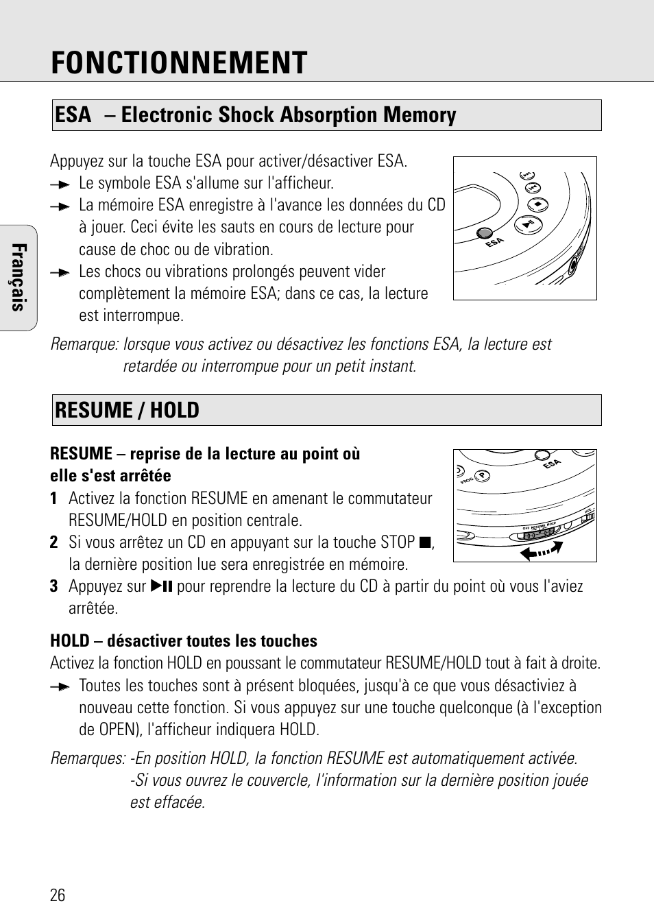 Fonctionnement, Français | Philips AZ 7582 User Manual | Page 26 / 160