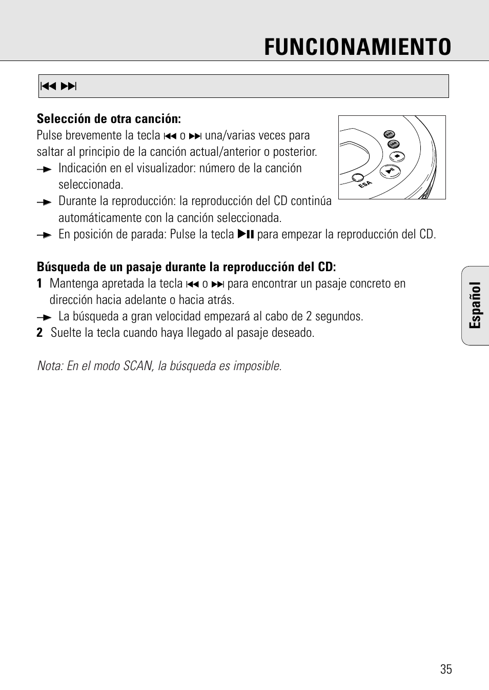 Funcionamiento, Español | Philips AZ 7582 User Manual | Page 35 / 160