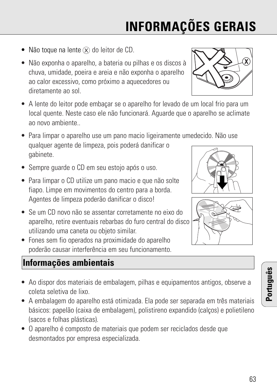 Informações gerais, Informações ambientais | Philips AZ 7582 User Manual | Page 51 / 160