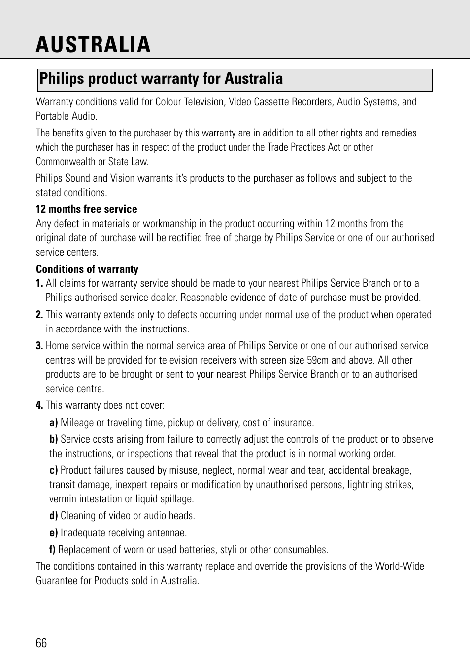 Australia, Philips product warranty for australia | Philips AZ 7582 User Manual | Page 54 / 160