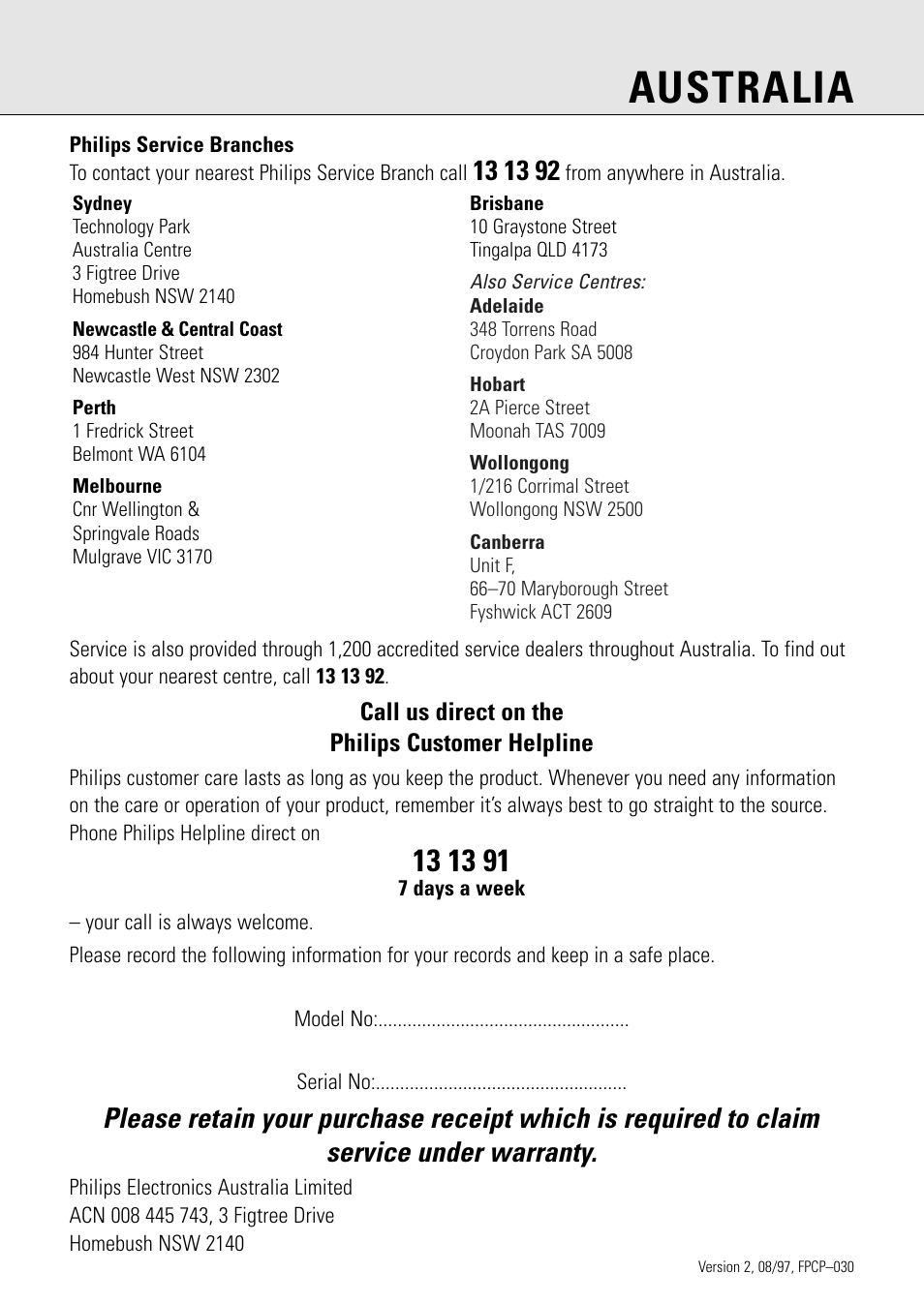 Australia | Philips AZ 7582 User Manual | Page 55 / 160