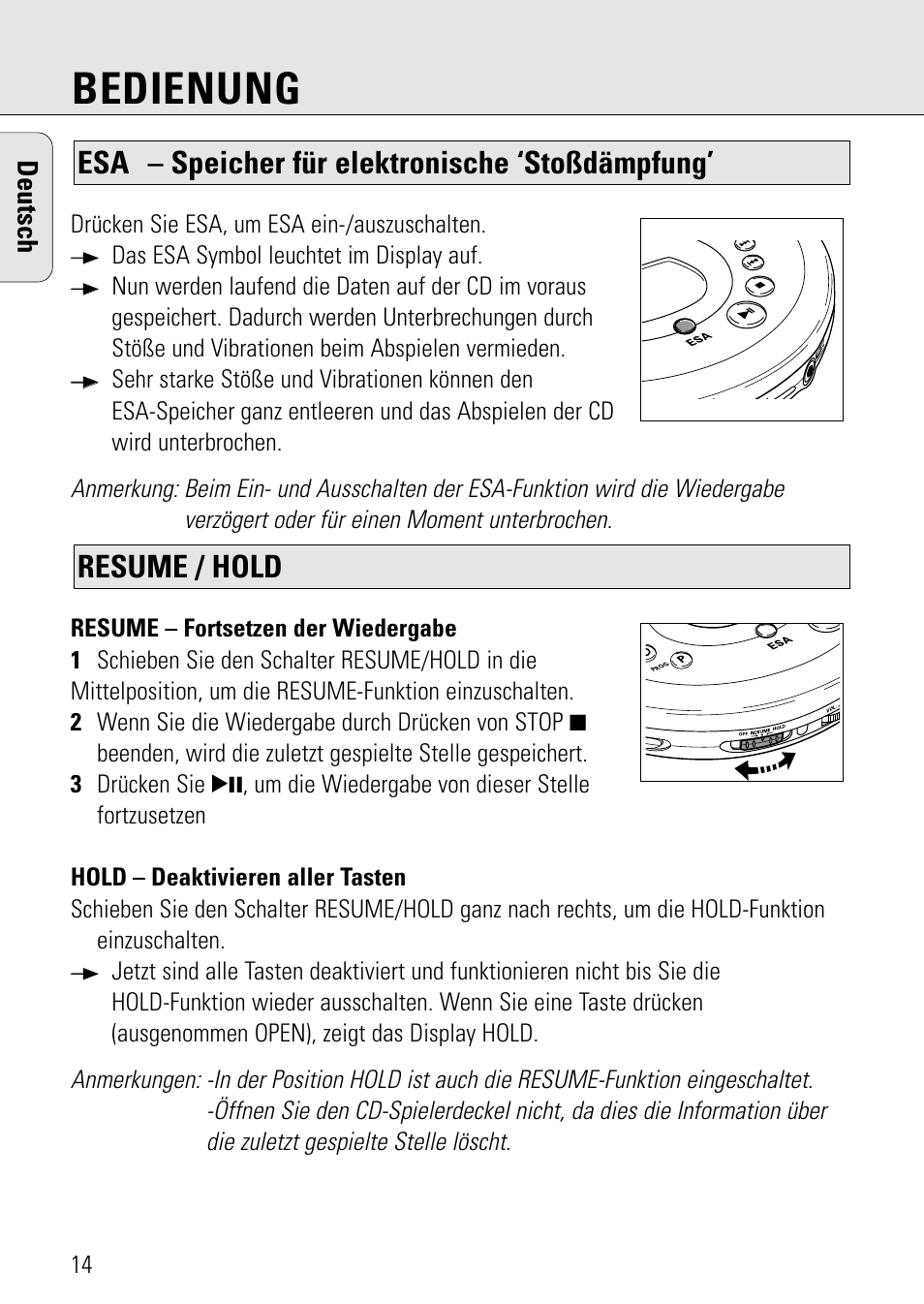 Bedienung, Deutsch | Philips AZ 7582 User Manual | Page 72 / 160