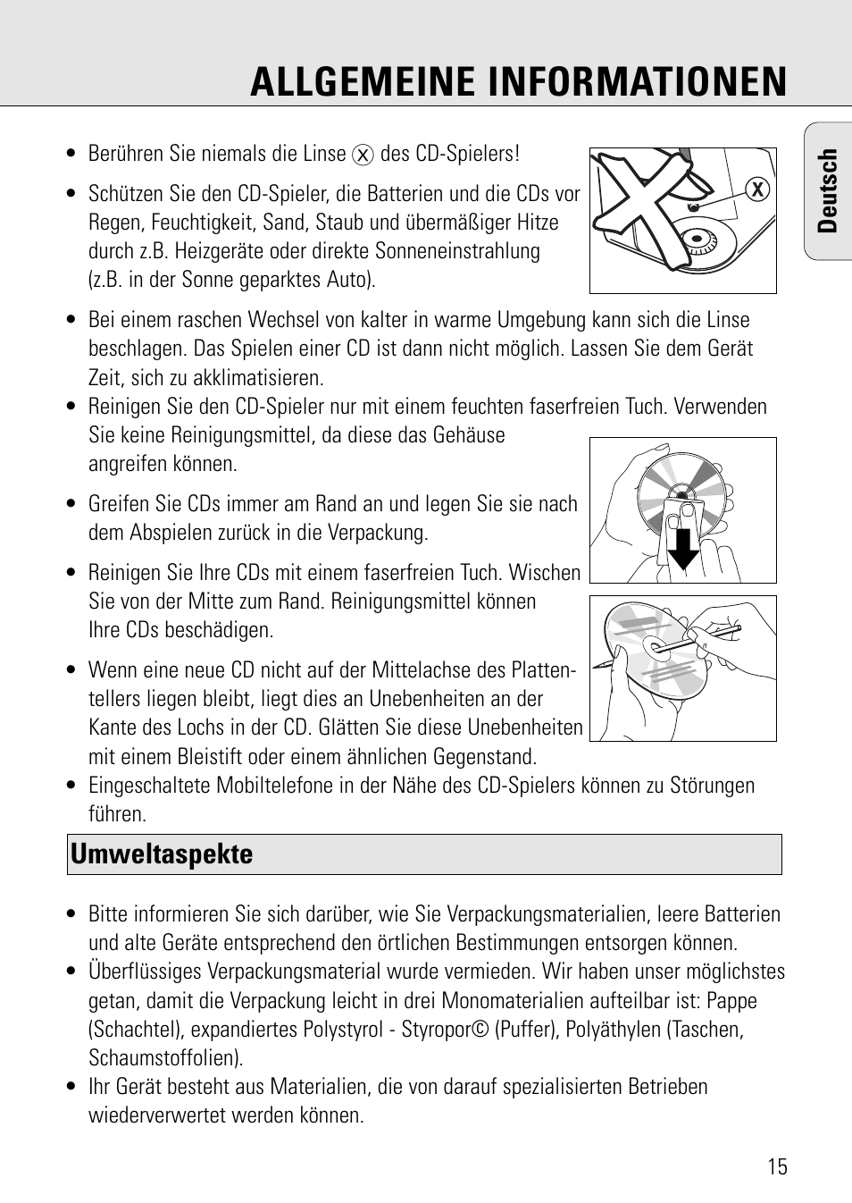 Allgemeine informationen, Umweltaspekte | Philips AZ 7582 User Manual | Page 73 / 160