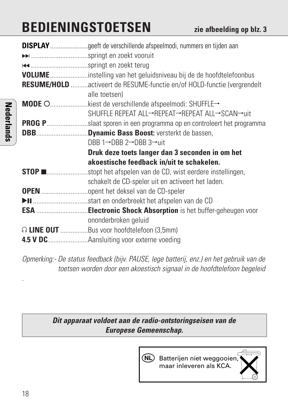 Bedieningstoetsen | Philips AZ 7582 User Manual | Page 76 / 160