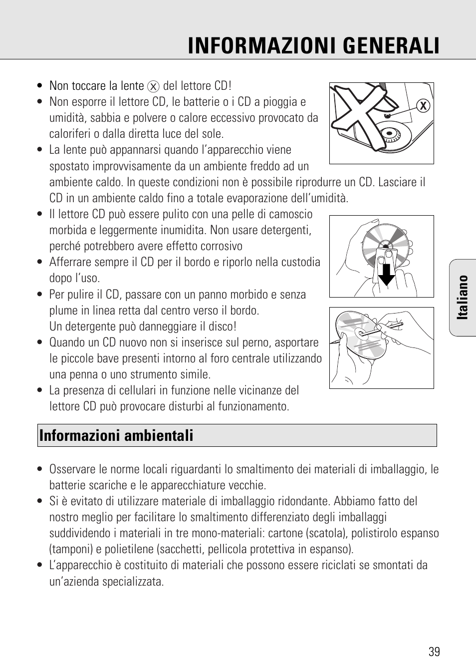 Informazioni generali, Informazioni ambientali | Philips AZ 7582 User Manual | Page 97 / 160