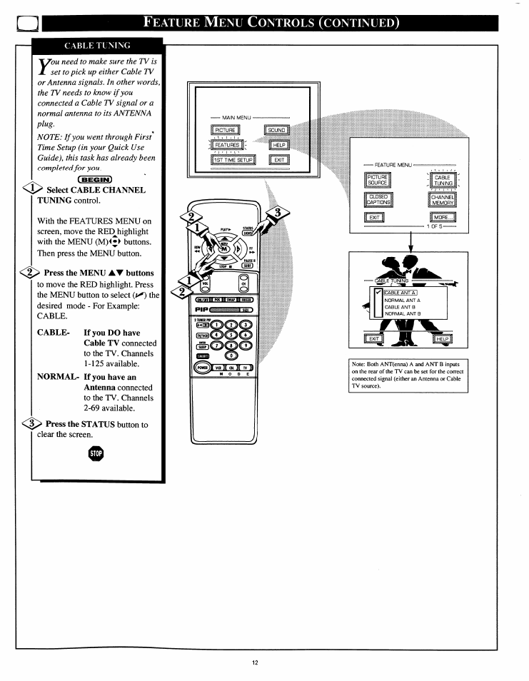 Eature, Ontrols, Continued | Philips 54XP43C/37 User Manual | Page 12 / 56