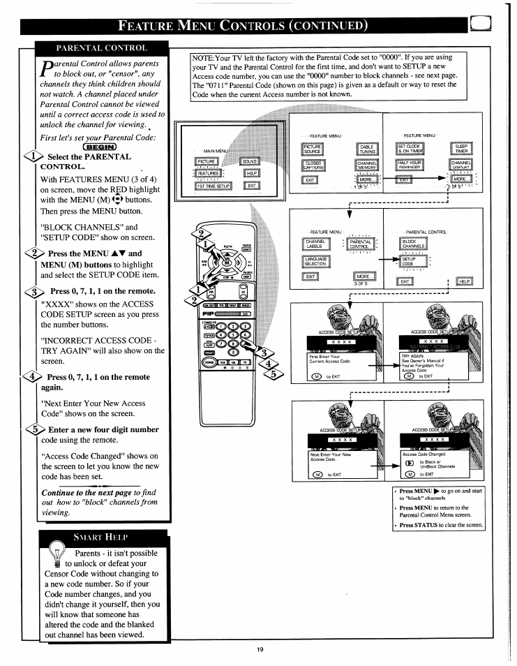 Eature, Ontrous, Continued | Philips 54XP43C/37 User Manual | Page 19 / 56