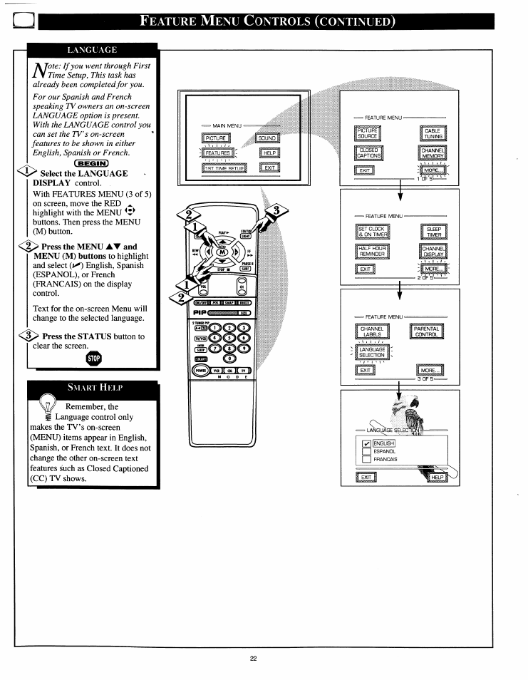 Eature, Ontrols, Continued | Philips 54XP43C/37 User Manual | Page 22 / 56