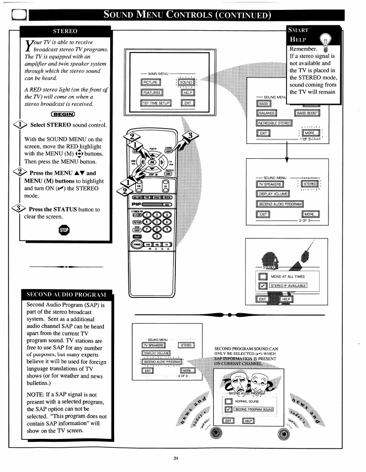 Ound, Ontrols, Continued | Philips 54XP43C/37 User Manual | Page 24 / 56