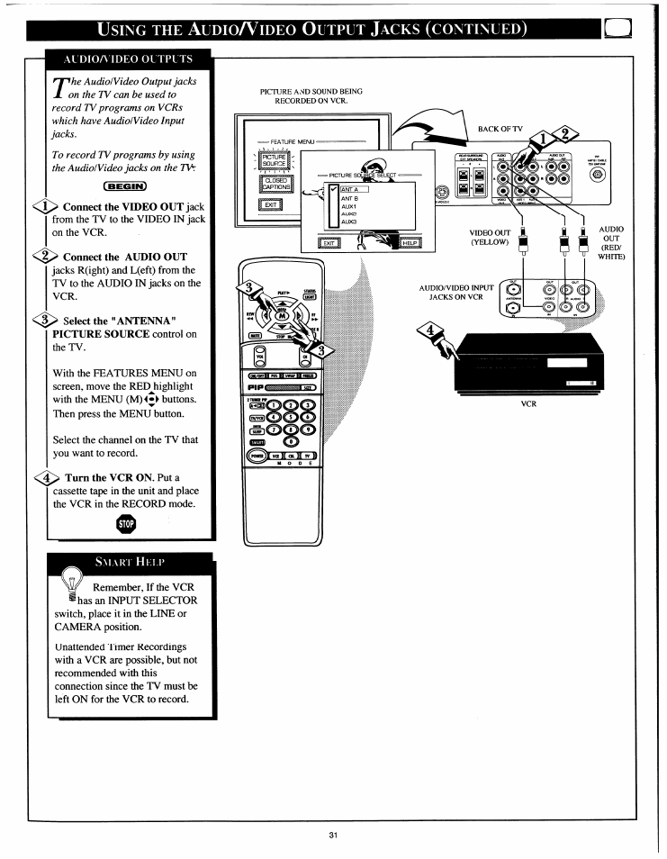 Using the audioa^ideo output jacks (continued) | Philips 54XP43C/37 User Manual | Page 31 / 56