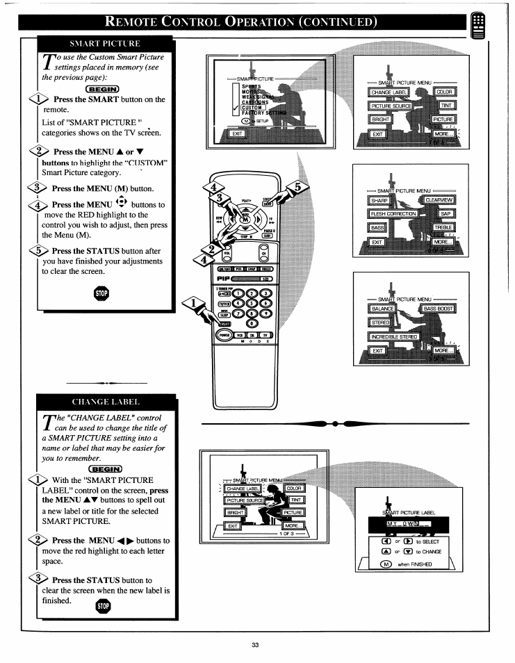 Remote control operation (continued) | Philips 54XP43C/37 User Manual | Page 33 / 56