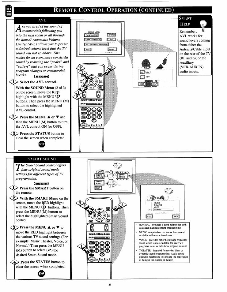 Emote, Ontrol, Peration | Continued | Philips 54XP43C/37 User Manual | Page 34 / 56