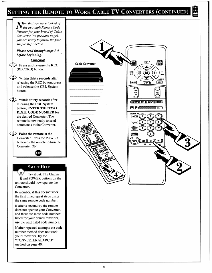 Tv c, Etting, Emote | Able, Onverters, Continued | Philips 54XP43C/37 User Manual | Page 39 / 56