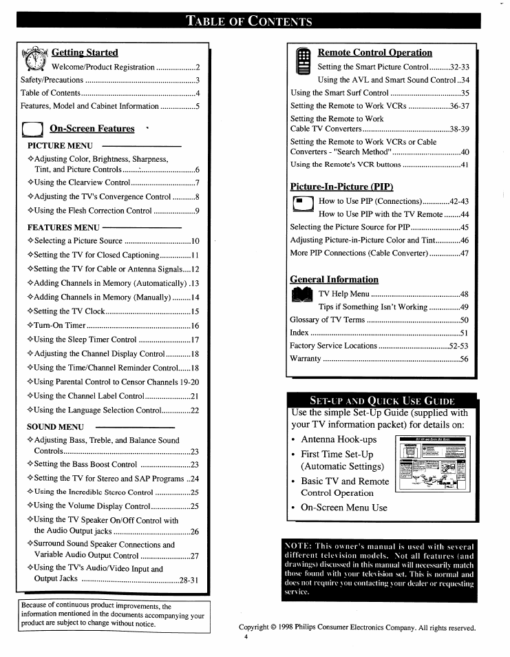 Philips 54XP43C/37 User Manual | Page 4 / 56