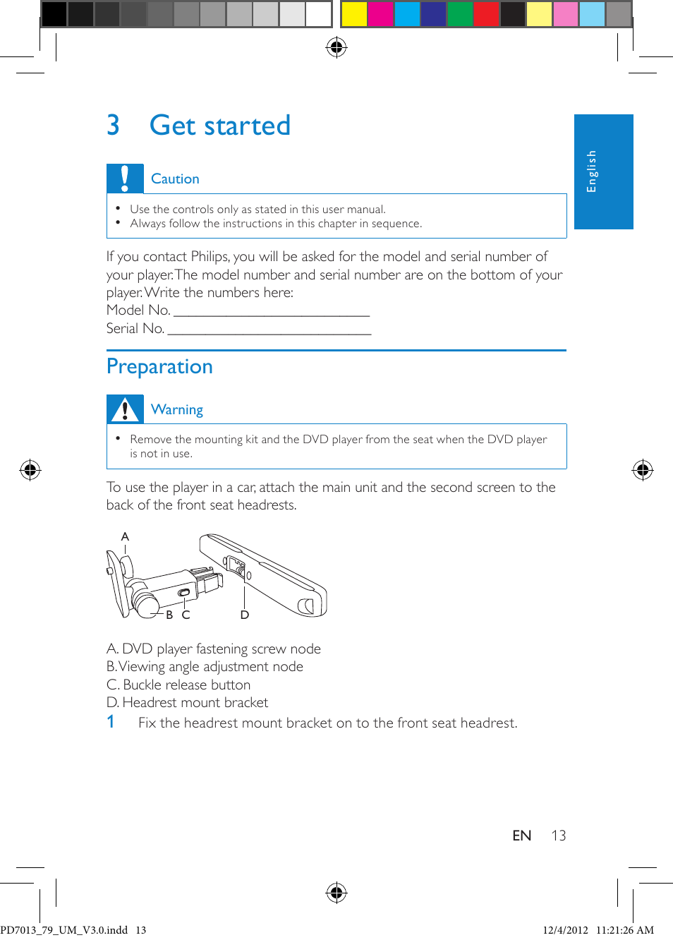 3 get started, Preparation | Philips PD7013/79 User Manual | Page 13 / 27