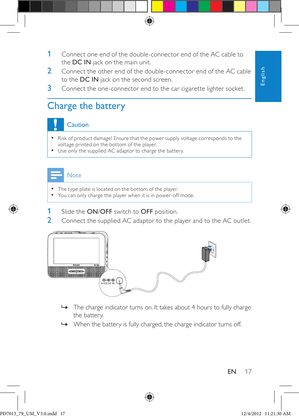 Charge the battery | Philips PD7013/79 User Manual | Page 17 / 27