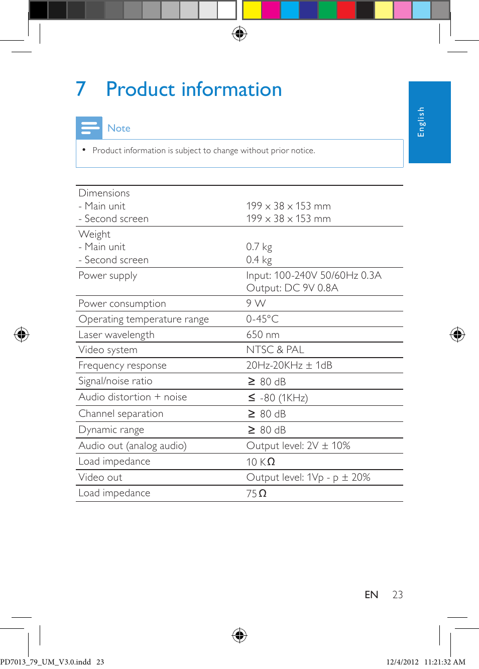 7 product information | Philips PD7013/79 User Manual | Page 23 / 27