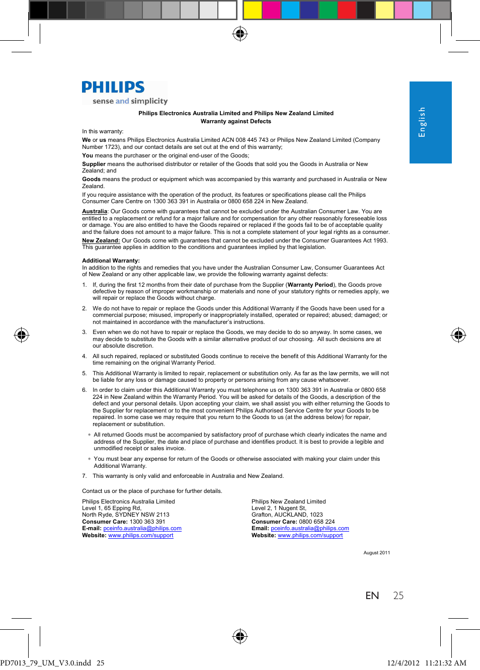 English | Philips PD7013/79 User Manual | Page 25 / 27