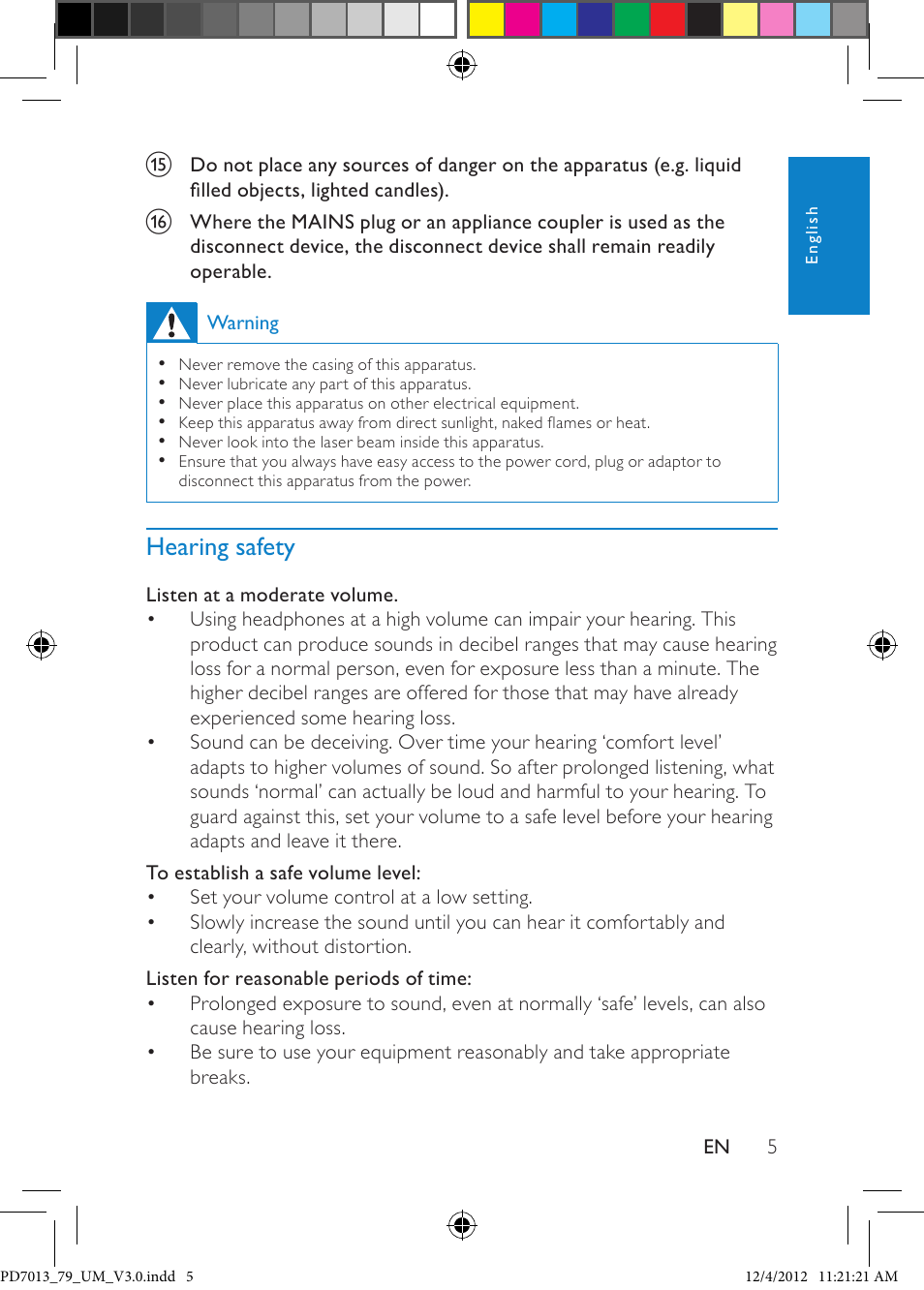Hearing safety | Philips PD7013/79 User Manual | Page 5 / 27
