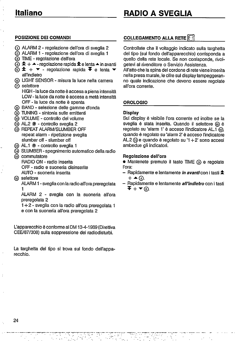 Radio a sveglia, Italiano radio a sveglia | Philips AJ3600/05 User Manual | Page 4 / 10