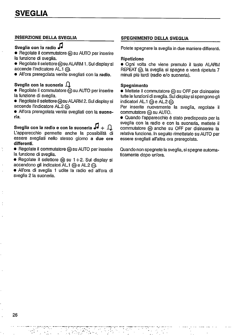 Sveglia, Spegnimento della sveglia | Philips AJ3600/05 User Manual | Page 6 / 10