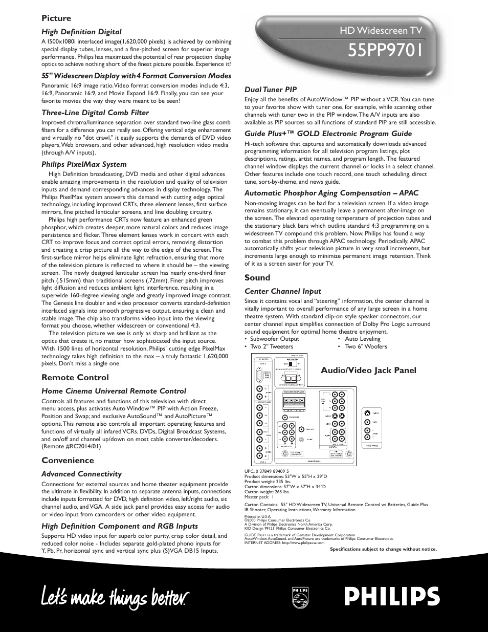 Hd widescreen tv | Philips 55PP 9701 User Manual | Page 2 / 2