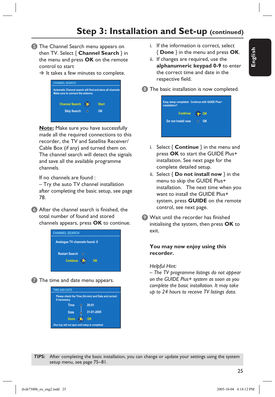 Step 3: installation and set-up, Continued) e | Philips DVDR7300H User Manual | Page 25 / 95