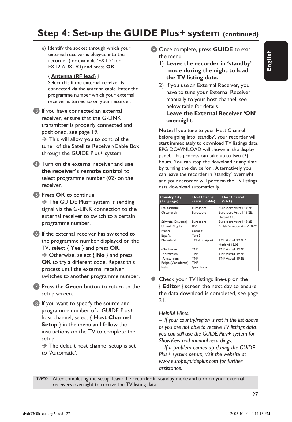 Step 4: set-up the guide plus+ system | Philips DVDR7300H User Manual | Page 27 / 95