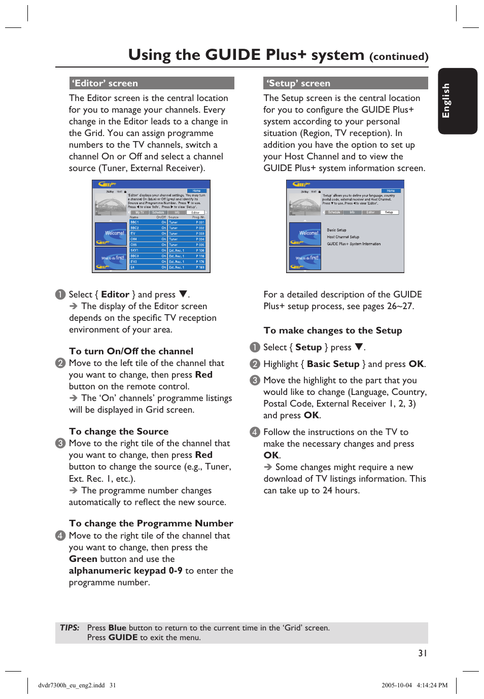 Using the guide plus+ system | Philips DVDR7300H User Manual | Page 31 / 95